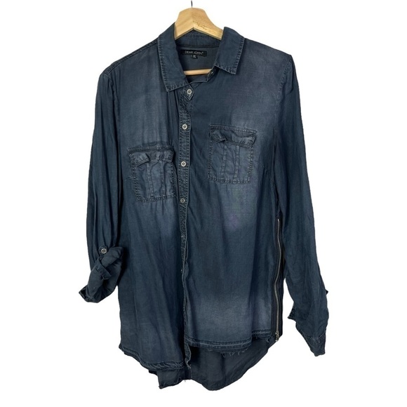 Boutique Dear John Dark Wash Asymmetrical Button Down Long Sleeve M - Picture 1 of 5